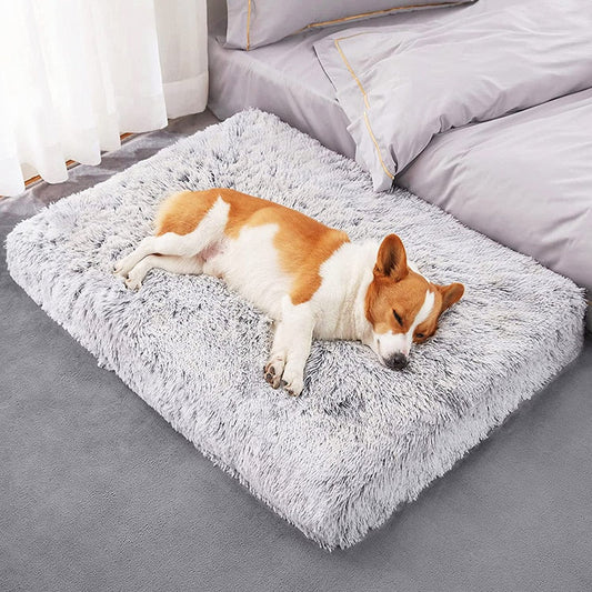 Gray Washable Dog Bed | Plush Pet Mat | Removable Cover