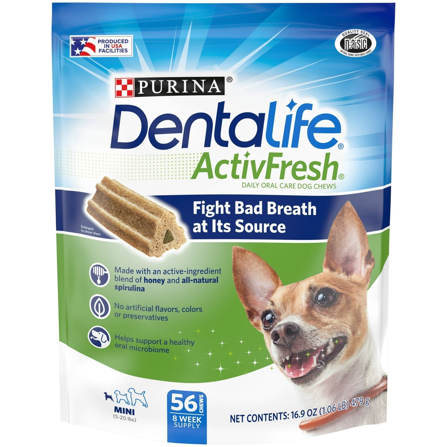 Purina DentaLife ActivFresh Mini Dog Dental Chews – 16.9 oz Chicken Flavor Pouch
