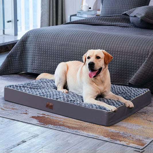 Large Dog Sofa Bed | 42x30 Orthopedic Egg-Crate Pet Mat with Waterproof Lining (Grey)