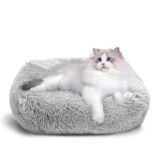 Plush Cat Bed for Indoor Cats & Small Dogs | 26" Washable Cushion