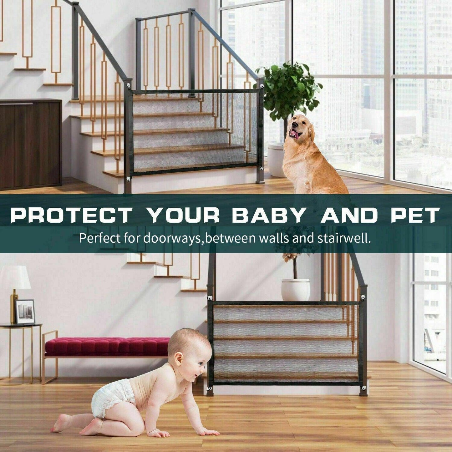 Mesh Dog Gate | The "Magic" Gate: Instant Indoor Pet Barrier (No Tools Required)