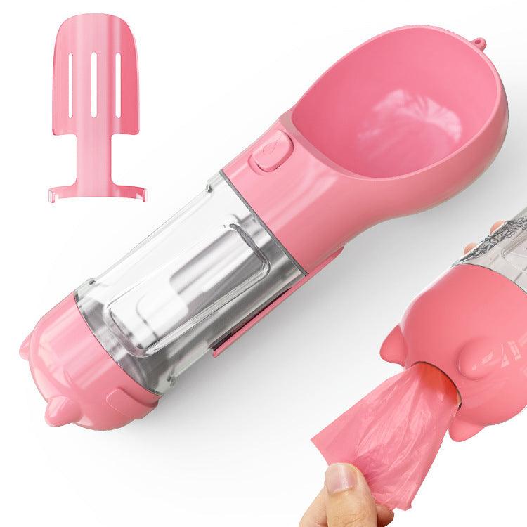 Portable Dog Water Bottle With Poop Bag Holder | 3-In-1