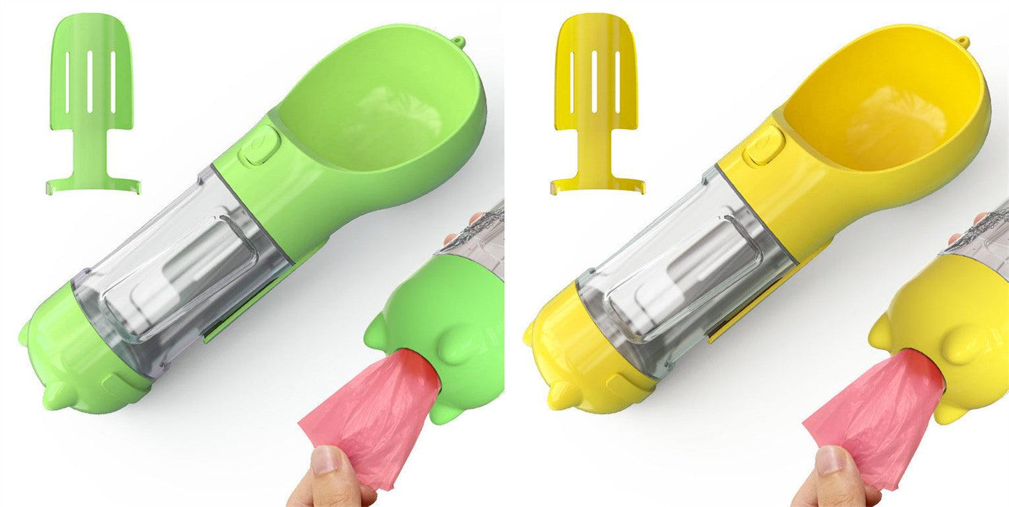 Portable Dog Water Bottle With Poop Bag Holder | 3-In-1