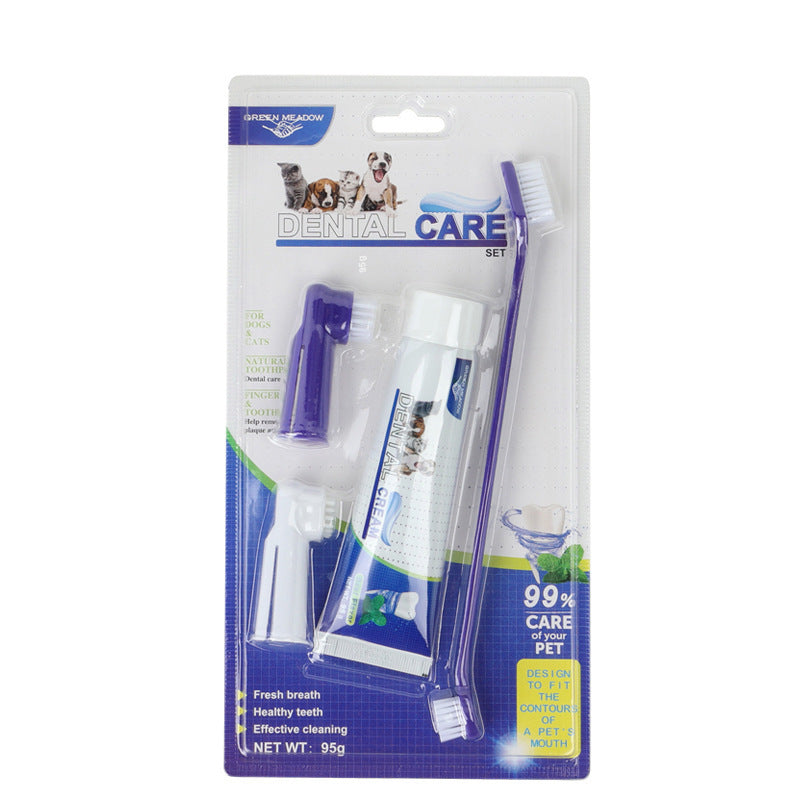 Pet Dental Care Set – Beef Flavored Toothpaste & Double-Headed Brush for Dogs and Cats