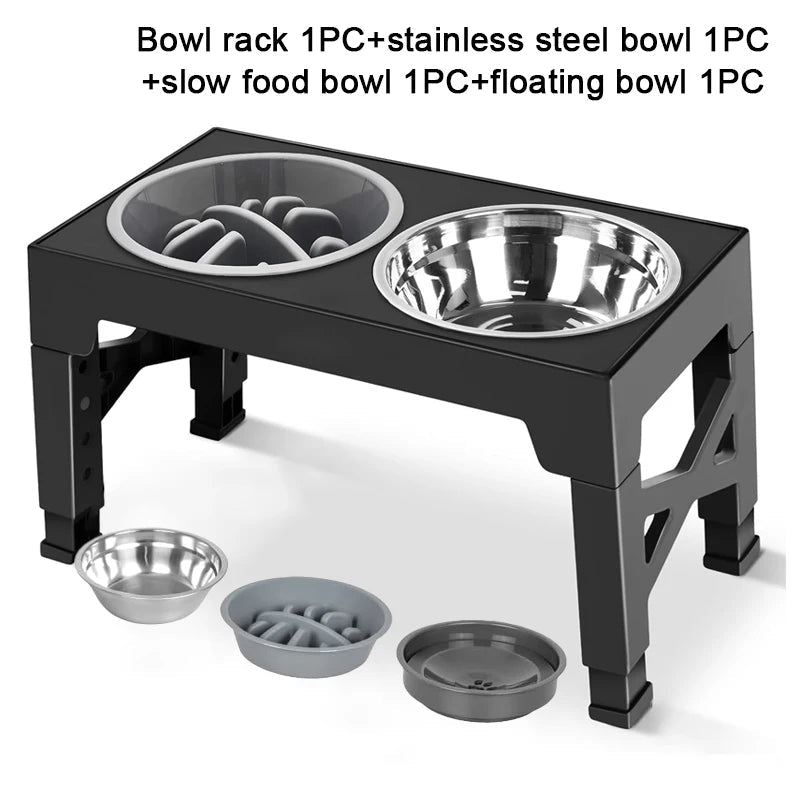 Adjustable Elevated Dog Feeder With Slow Bowl | Large Dogs