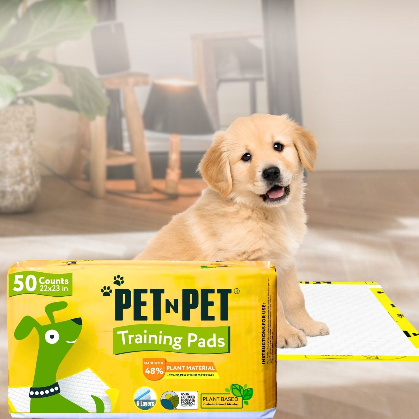 PET N PET Plant-Based Dog Pee Pads | 50 Count 6-Layer Protection