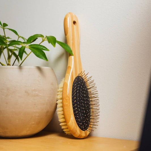 Bamboo Dog Grooming Brush | Double-Sided Pin & Bristle Tool