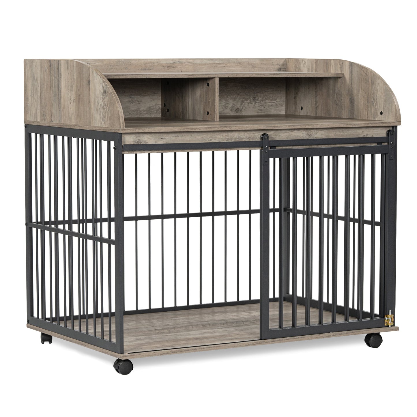44" Heavy Duty Dog Crate Furniture with Wheels | Double Storage Pet Kennel (Gray)