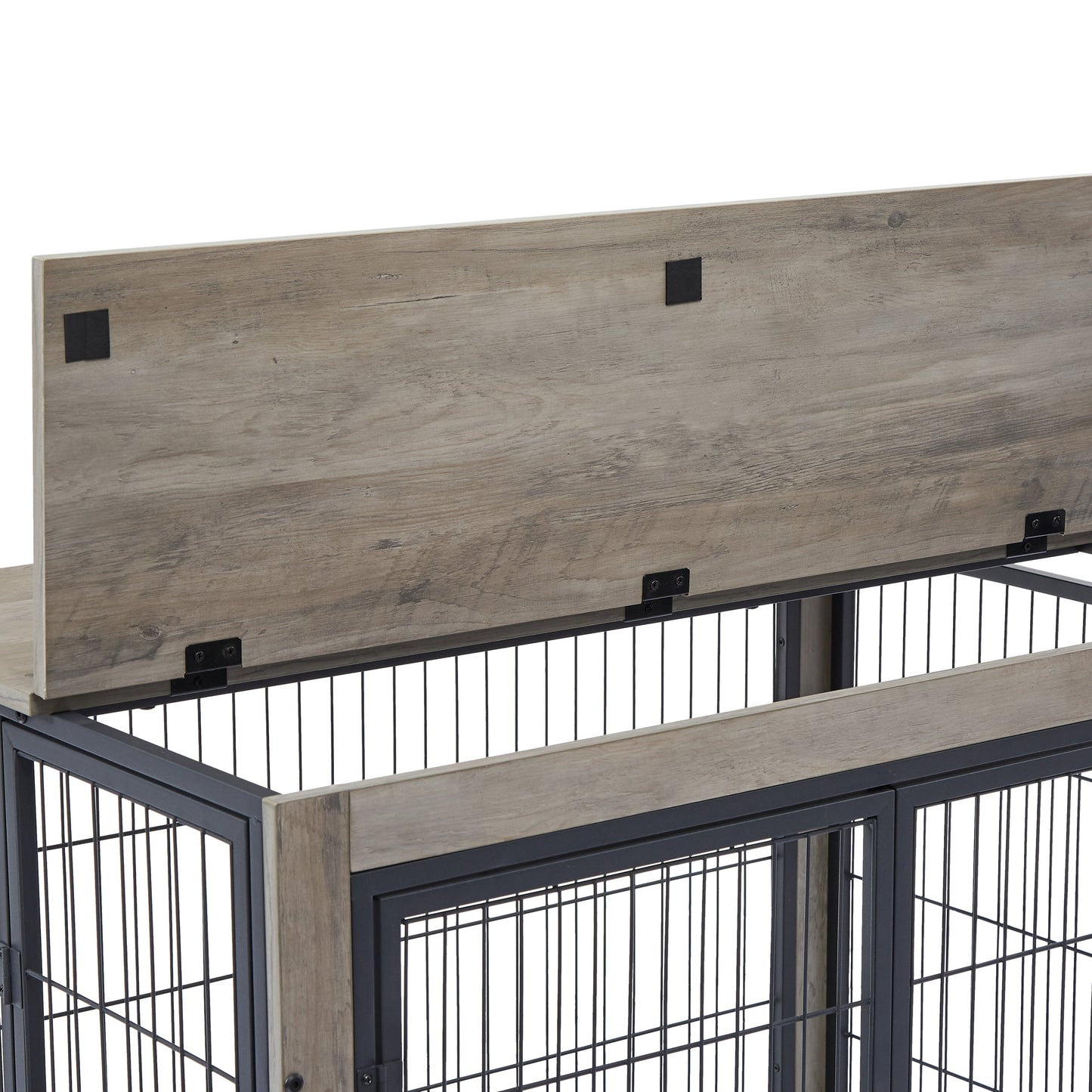 38" Grey Furniture Style Dog Crate on Wheels | Double Door Kennel Table