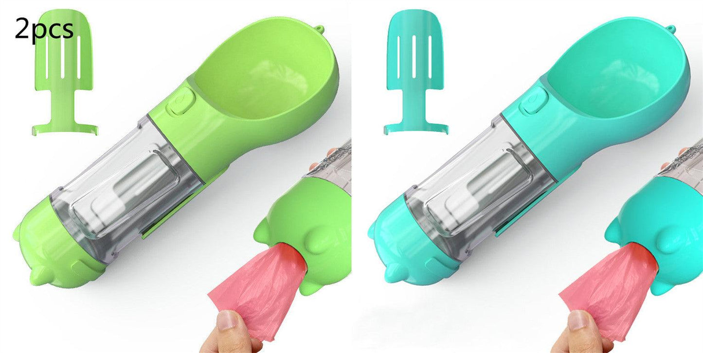 Portable Dog Water Bottle With Poop Bag Holder | 3-In-1