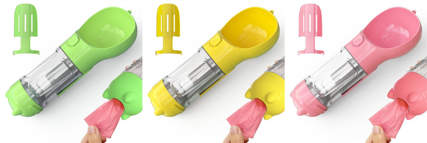 Portable Dog Water Bottle With Poop Bag Holder | 3-In-1