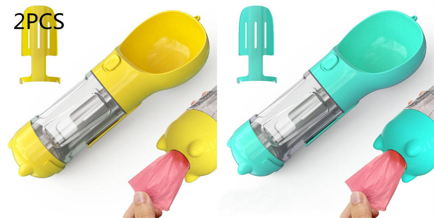 Portable Dog Water Bottle With Poop Bag Holder | 3-In-1