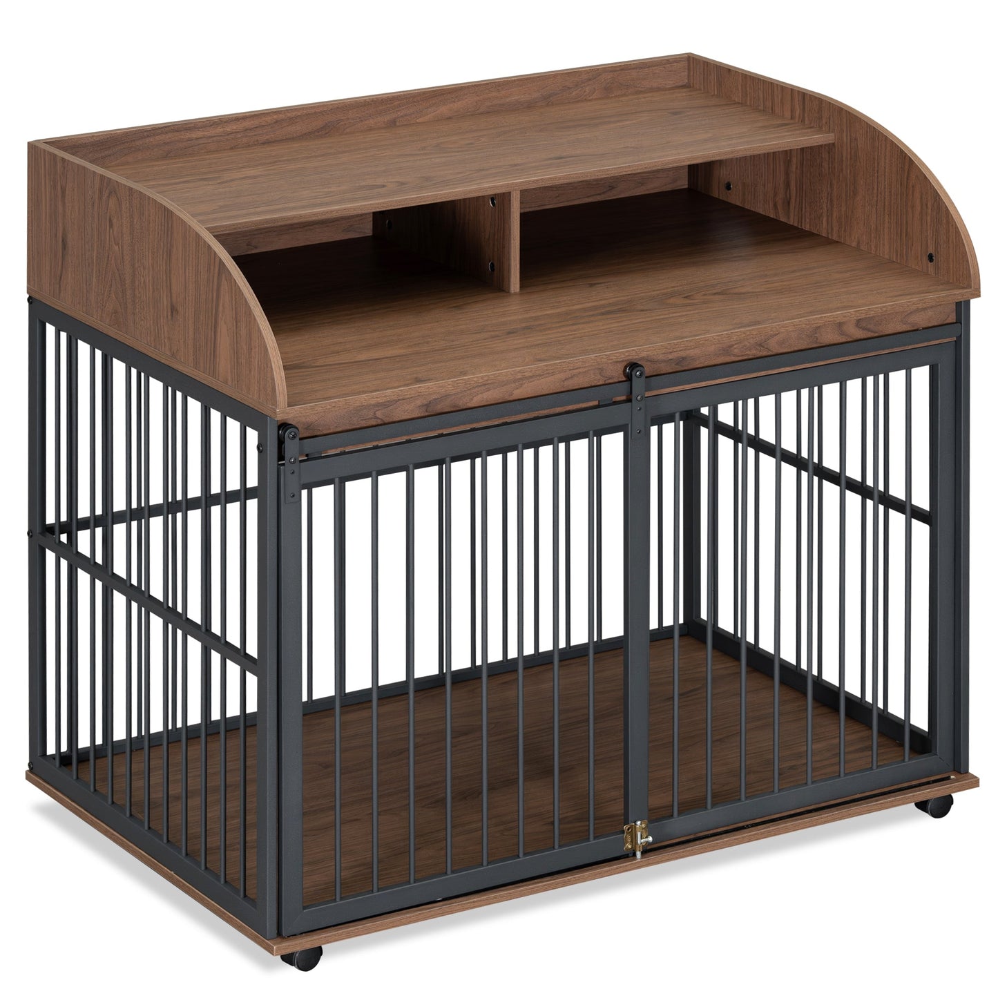 Wooden Dog Kennel End Table | 44" Heavy Duty Dog Crate Furniture with Wheels