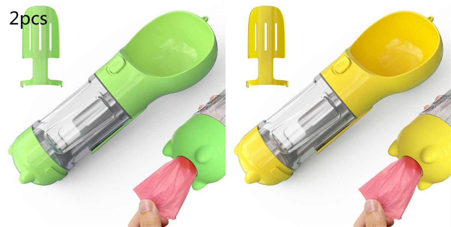 Portable Dog Water Bottle With Poop Bag Holder | 3-In-1