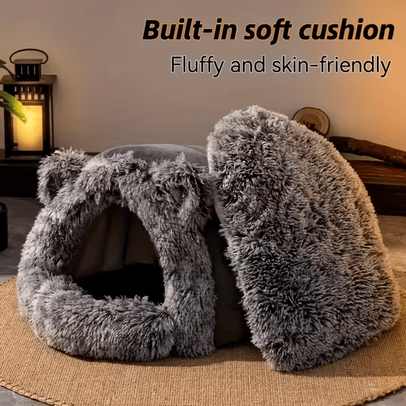 Winter Warm Cat Cave, Windproof Plush Pet Igloo | Thermal Insulation