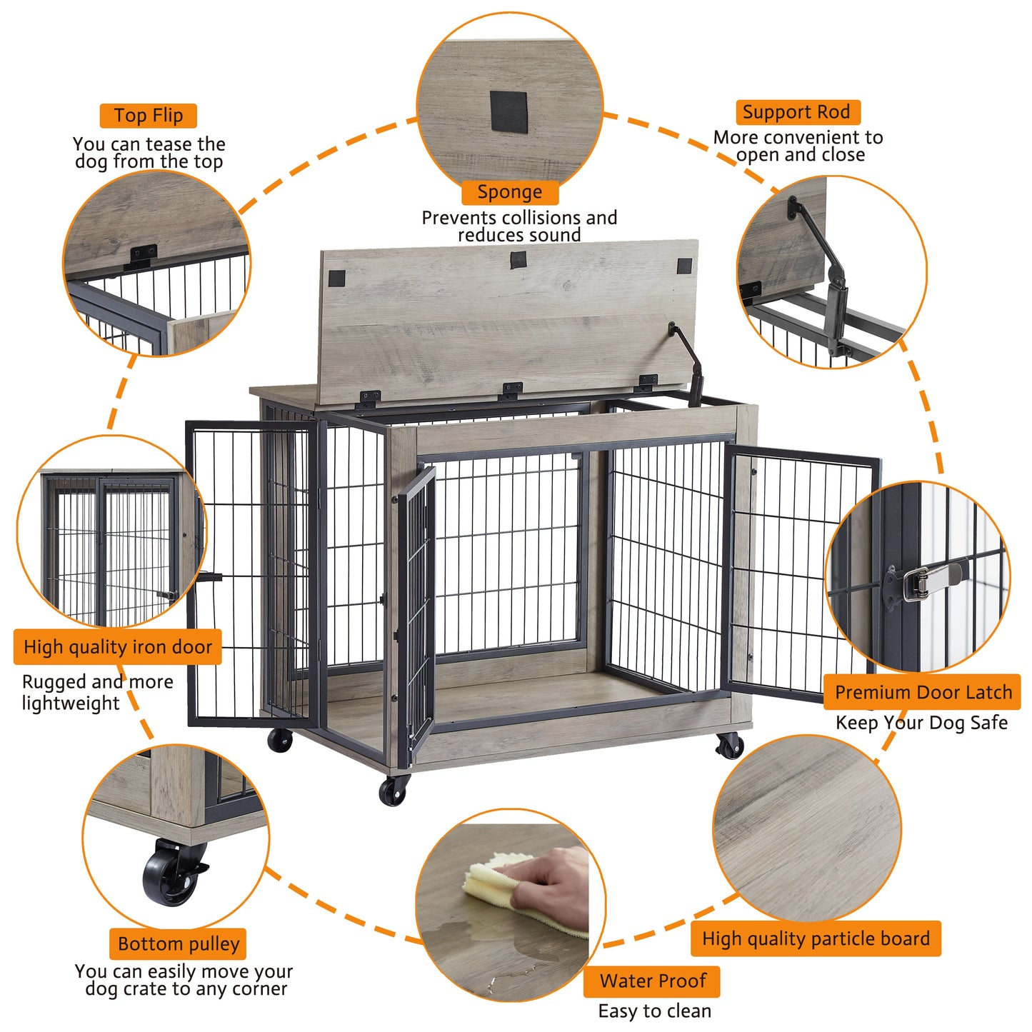 Furniture Style Dog Crate | Rolling 31.5" Indoor Kennel with Lift Top