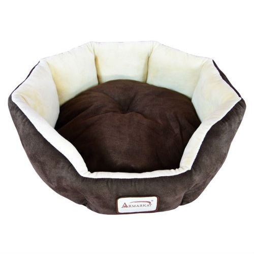 Mocha Beige Oval Pet Bed, Small Dog & Cat Cushion | Waterproof Base