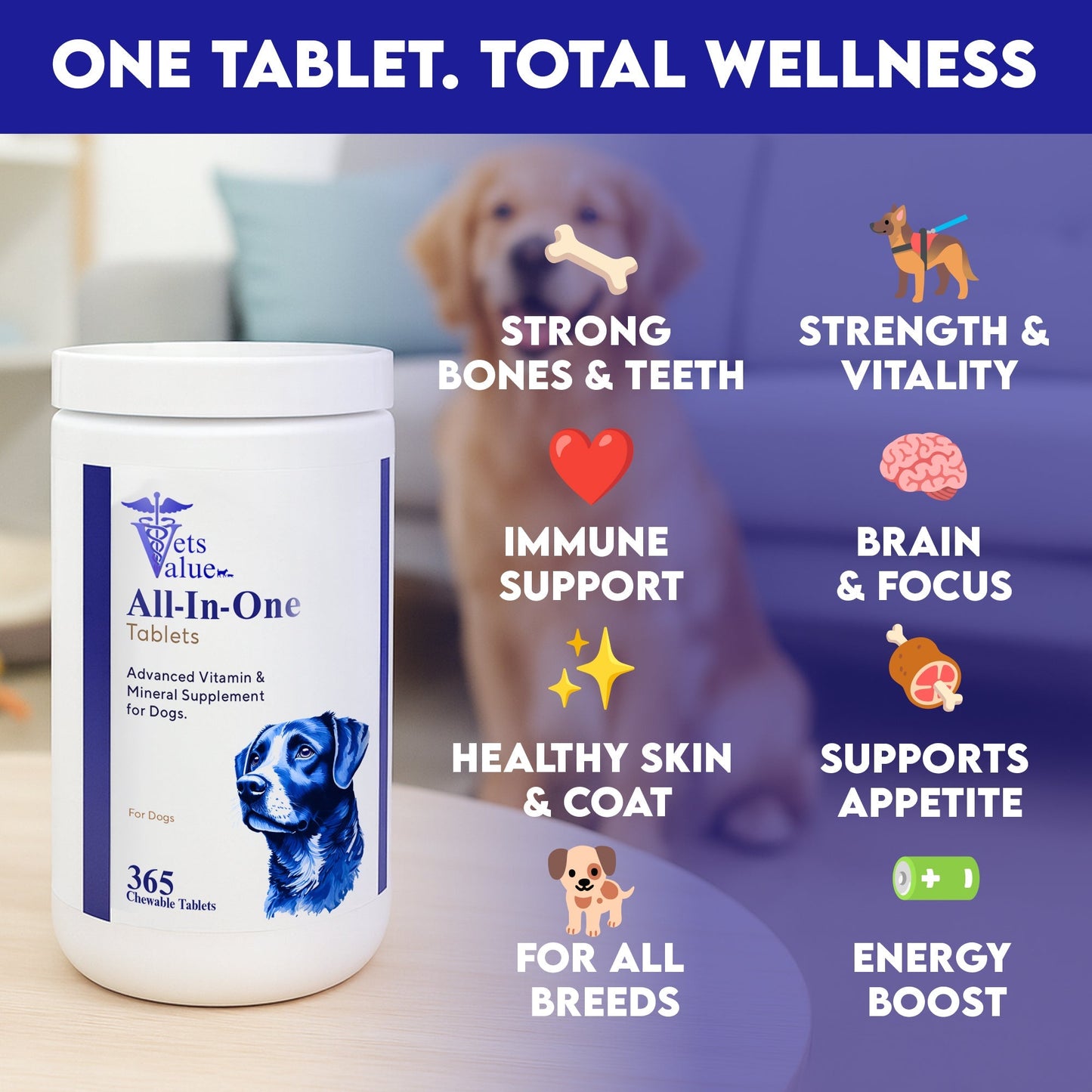 Vets Value All-in-One Dog Vitamins: Daily Multivitamin with Calcium & Zinc | 365 Count