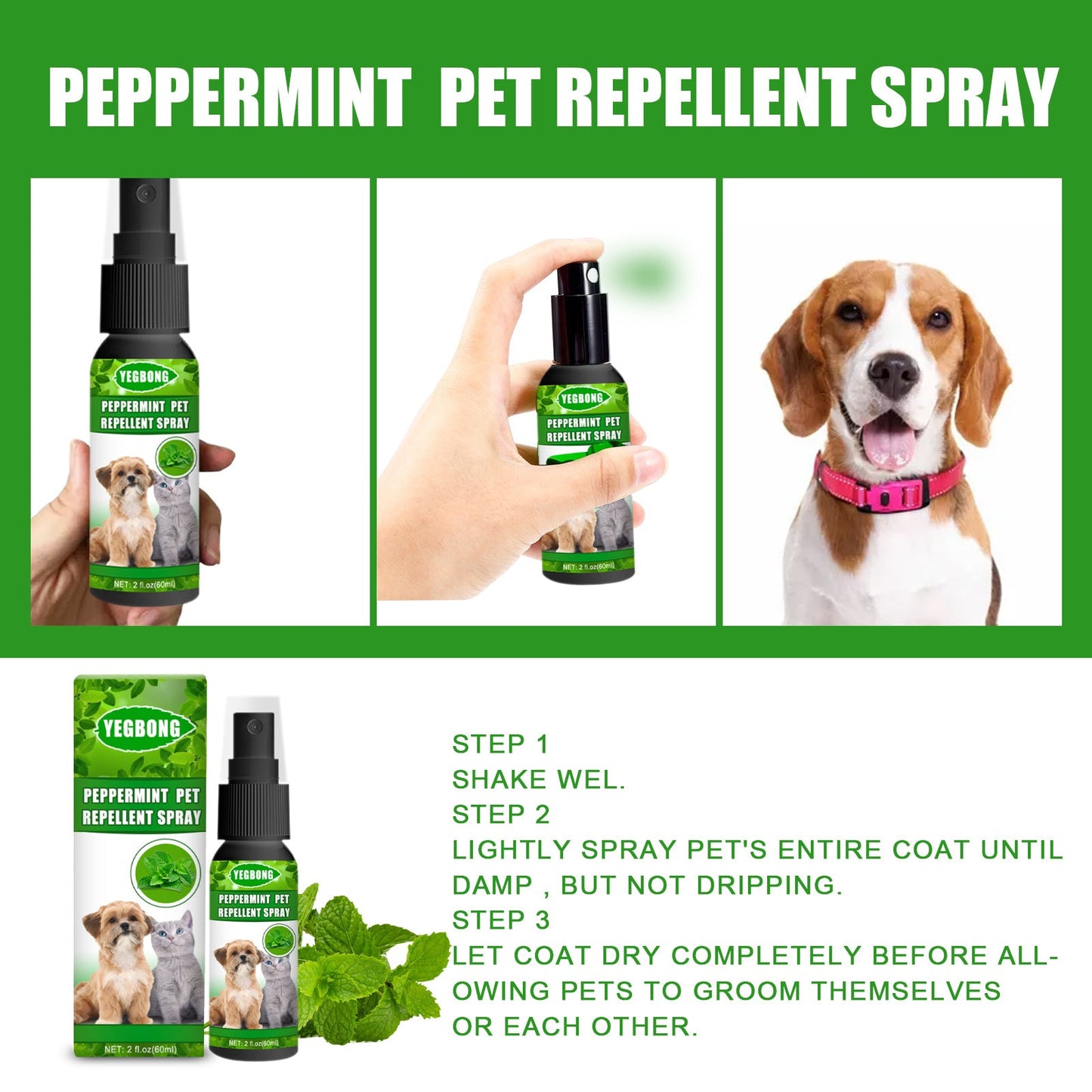 Peppermint Pet Repellent Spray for Dogs and Cats | Natural Flea and Mite Control