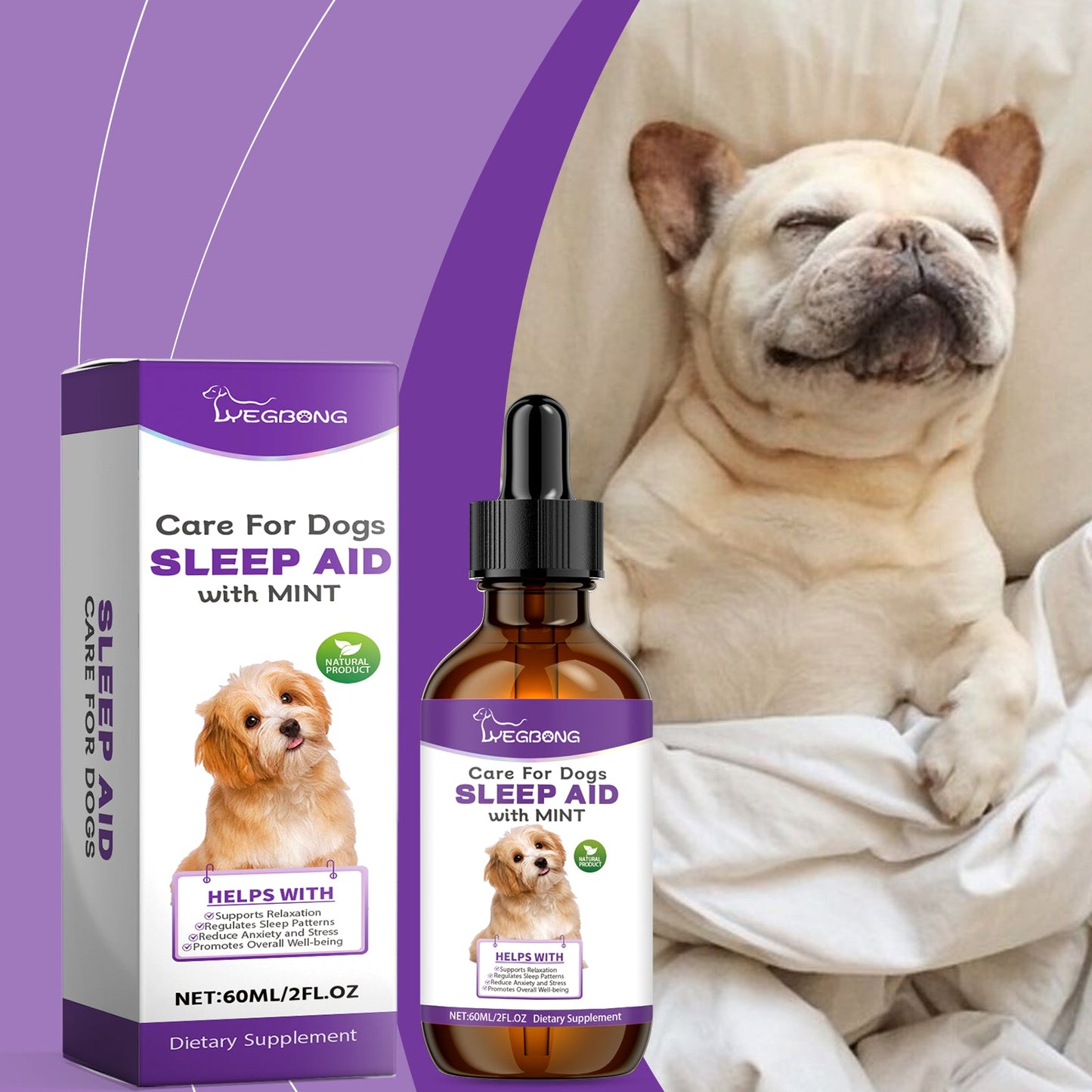 Natural Dog Sleep Drops: Nighttime Sleep Aid with Peppermint Extract | Calm Rest Formula