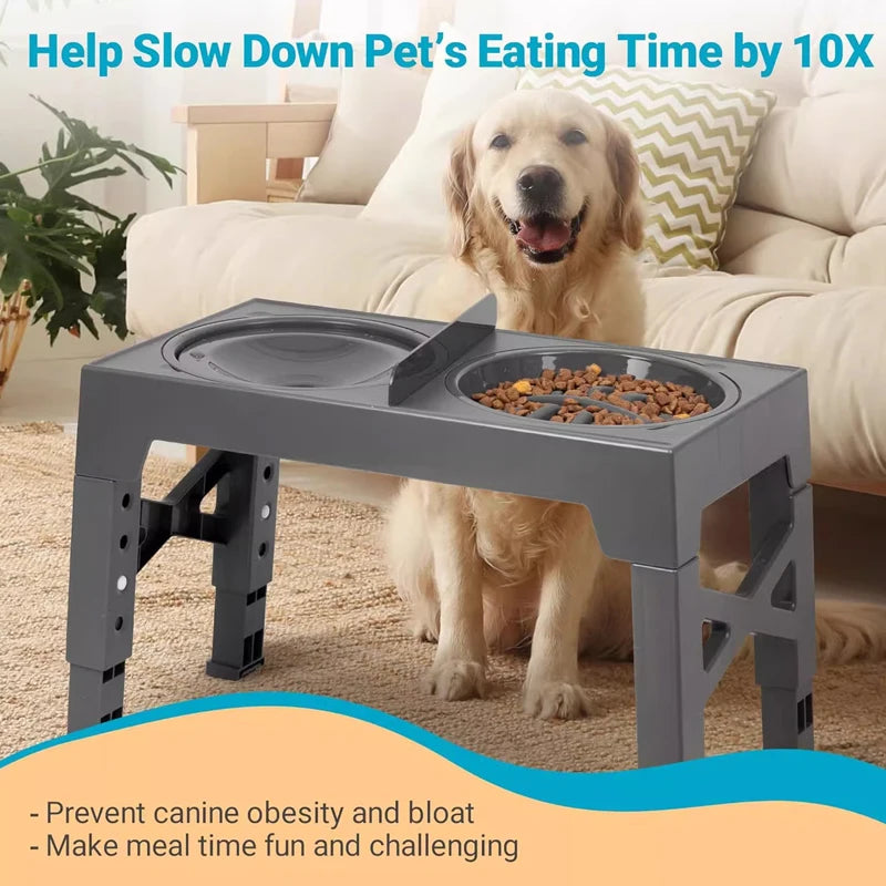 Adjustable Elevated Dog Feeder With Slow Bowl | Large Dogs