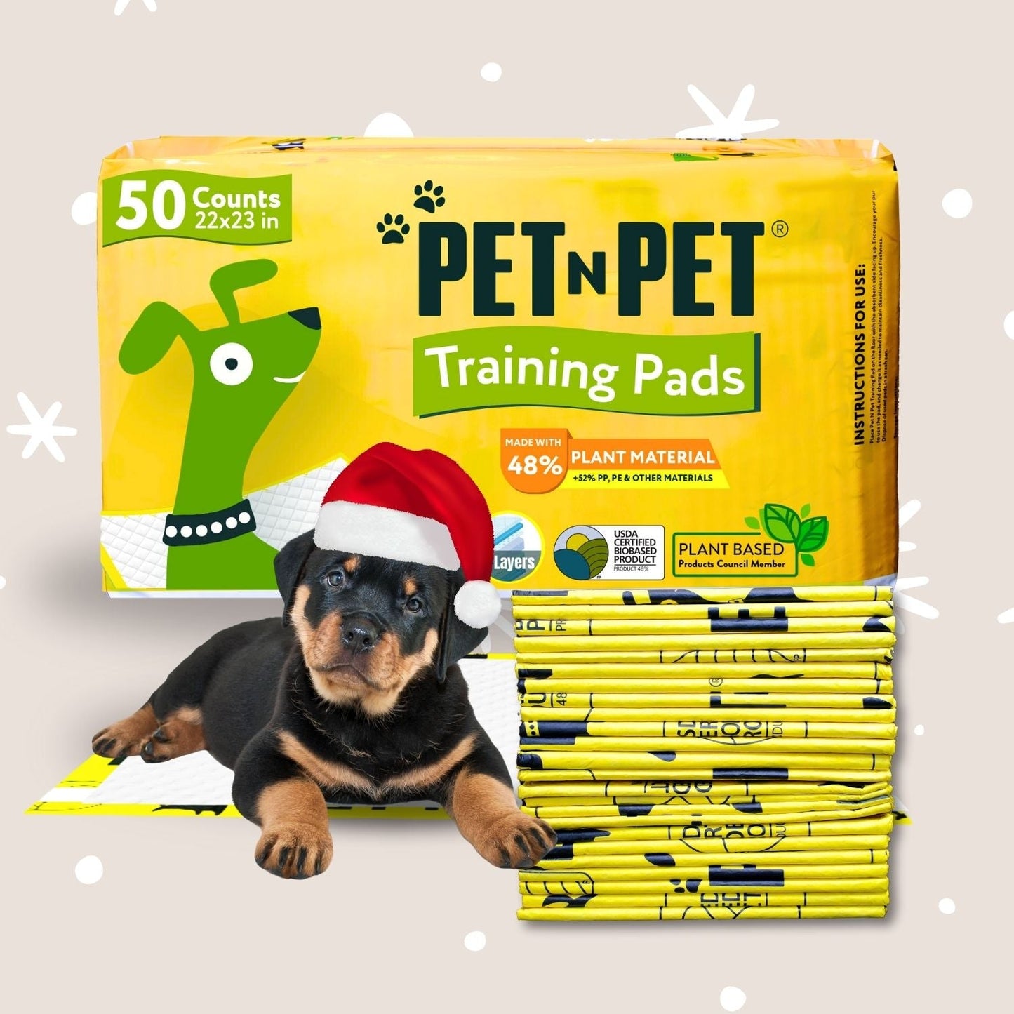 PET N PET Plant-Based Dog Pee Pads | 50 Count 6-Layer Protection