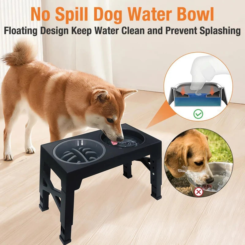 Adjustable Elevated Dog Feeder With Slow Bowl | Large Dogs