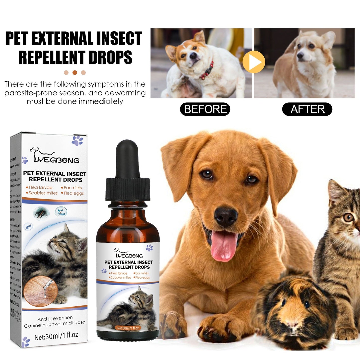 Pet Extracorporeal Insect Repellent Drops for Cats and Dogs | Flea and Tick Removal