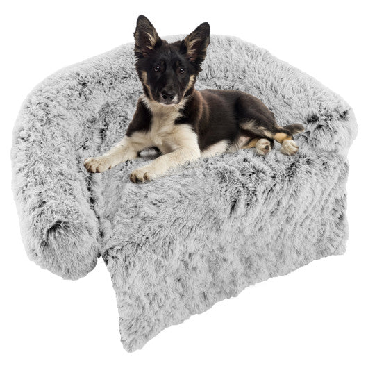 Calming Dog Bed | White Plush Couch Protector with Bolster, Non-Slip Handle & Waterproof Liner
