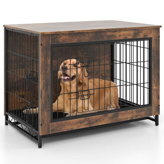 Dog Crate Furniture | Medium Wooden End Table Kennel with Double Doors