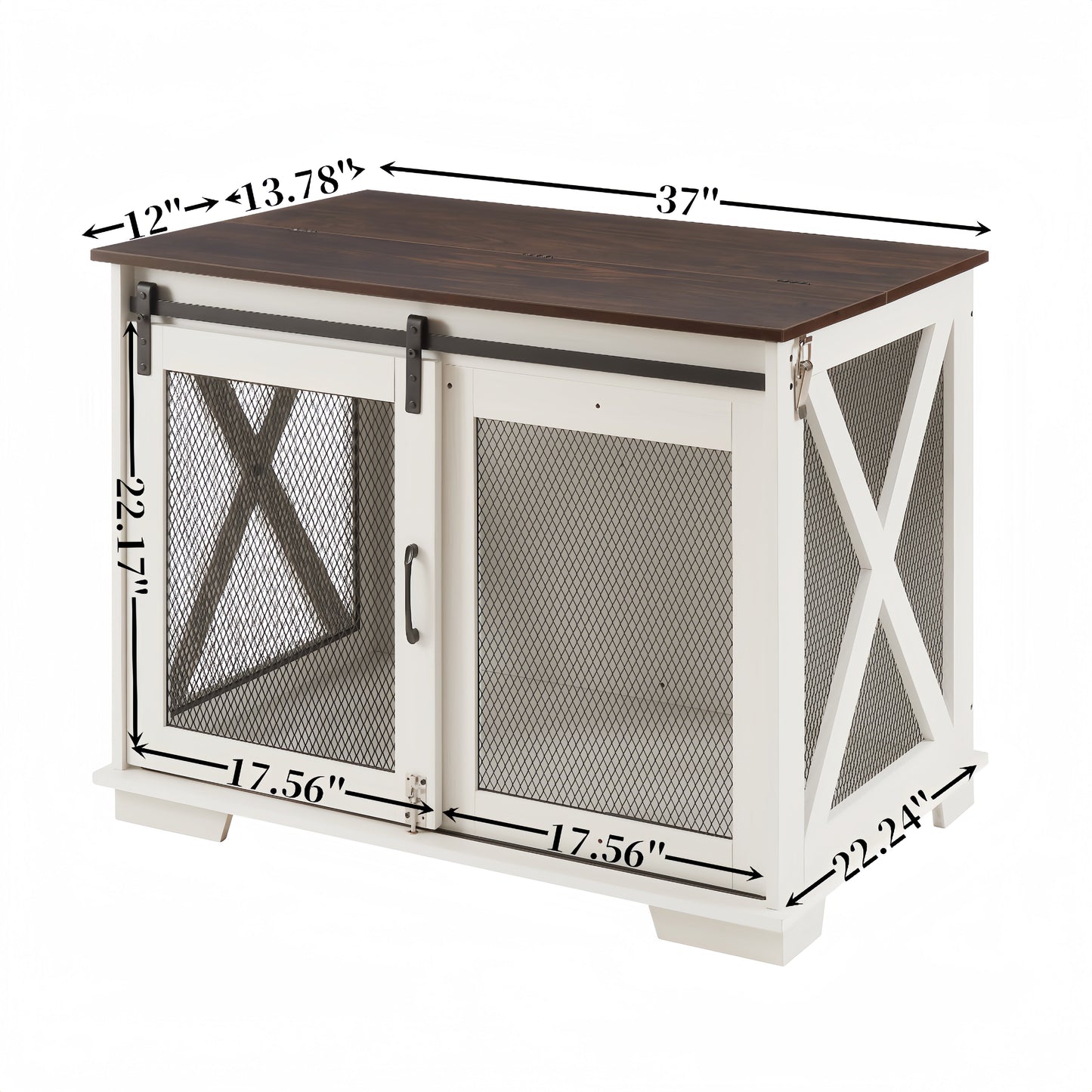 Farmhouse Dog Crate Furniture with Barn Door | Wooden Kennel End Table