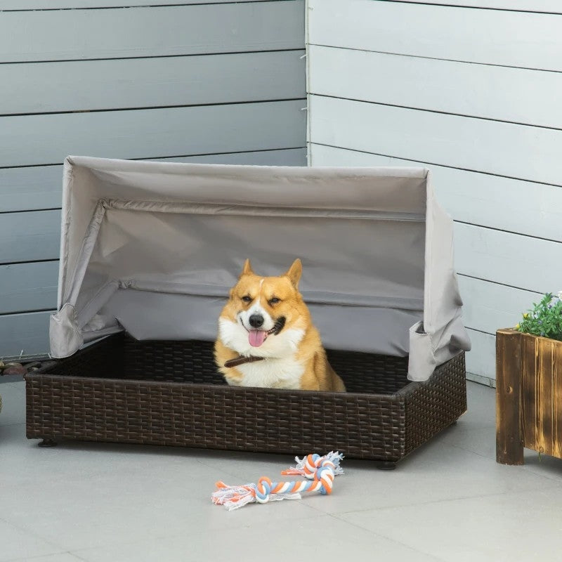 Outdoor Raised Dog Bed | Wicker Canopy Pet House