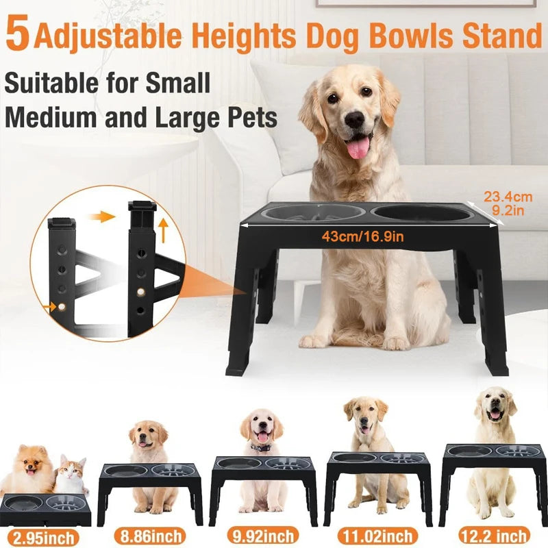 Adjustable Elevated Dog Feeder With Slow Bowl | Large Dogs