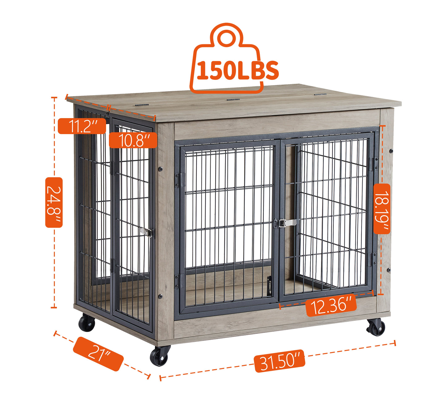 Furniture Style Dog Crate | Rolling 31.5" Indoor Kennel with Lift Top