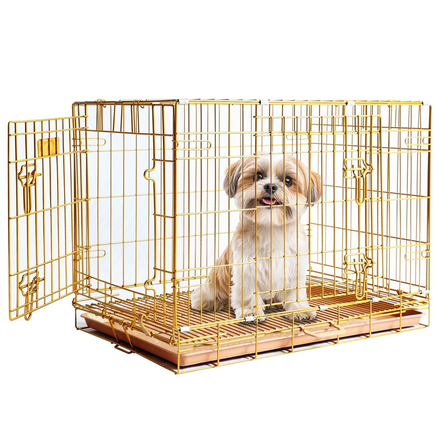 Gold Dog Crate | 24-42" Collapsible Copper Pet Kennel with Leak-Proof Tray