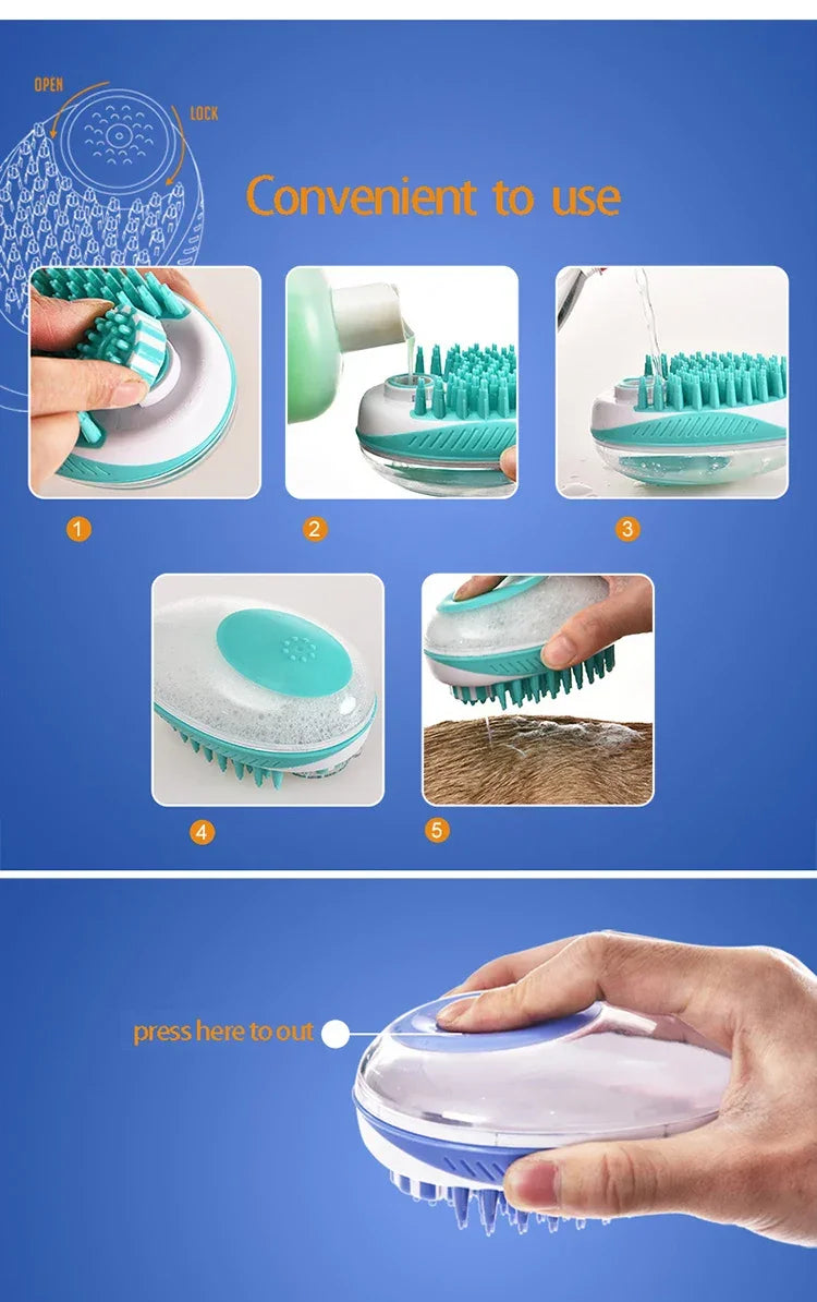 Dog Bath Brush | 2-in-1 Pet Shampoo Brush with Dispenser