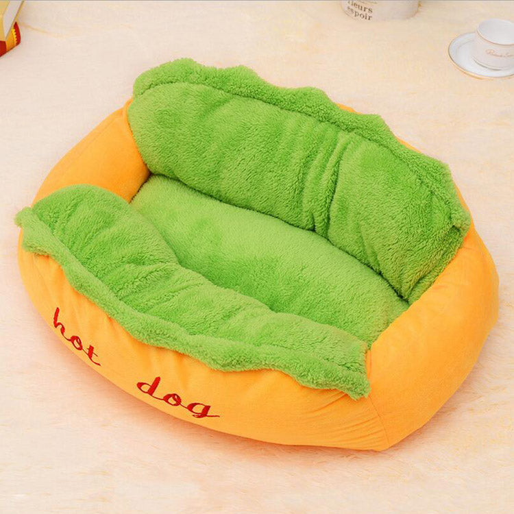 Hot Dog Shaped Dog Bed | Washable Novelty Pet Nest