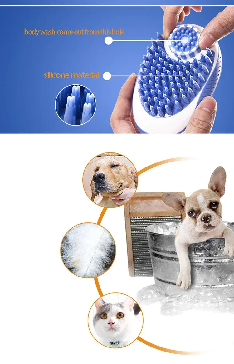 Dog Bath Brush | 2-in-1 Pet Shampoo Brush with Dispenser