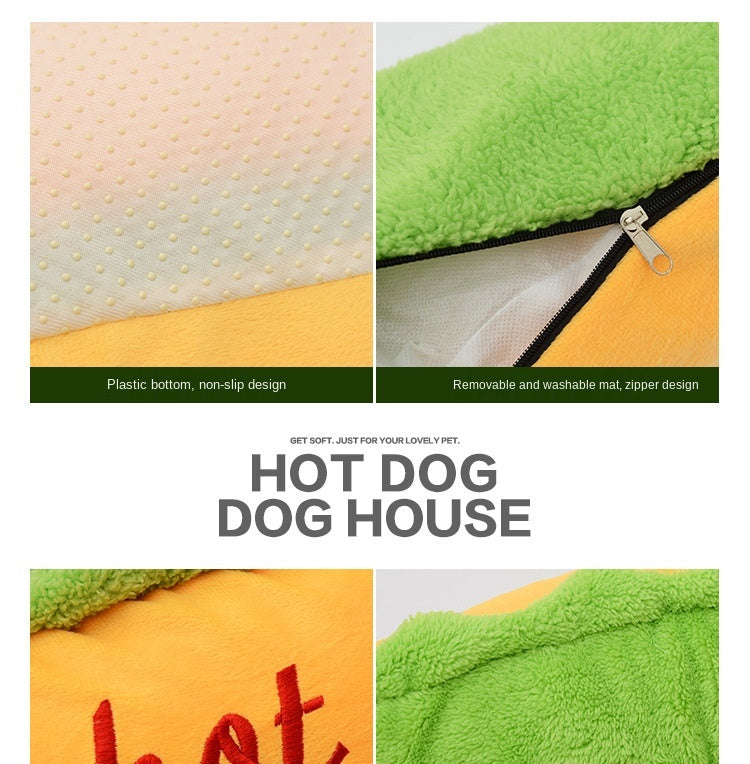 Hot Dog Shaped Dog Bed | Washable Novelty Pet Nest