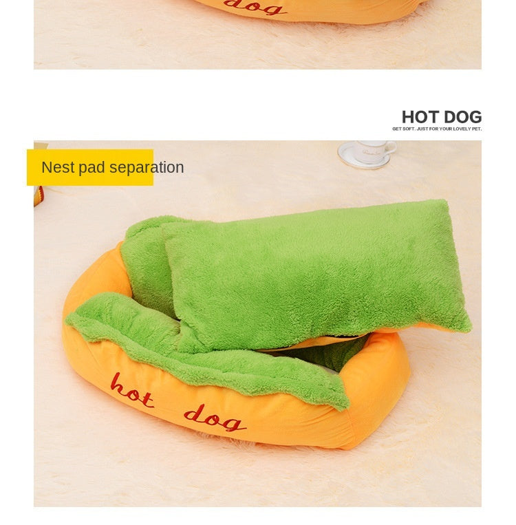 Hot Dog Shaped Dog Bed | Washable Novelty Pet Nest