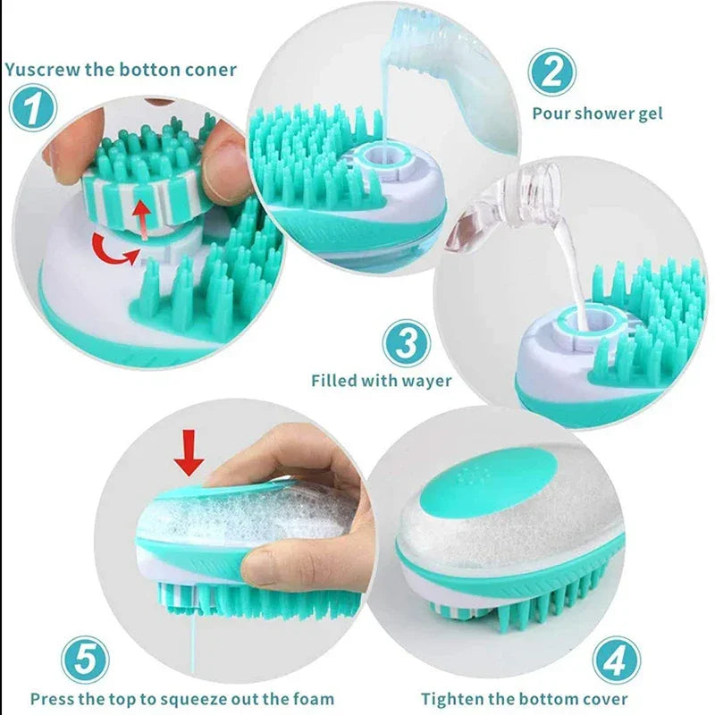 Dog Bath Brush | 2-in-1 Pet Shampoo Brush with Dispenser