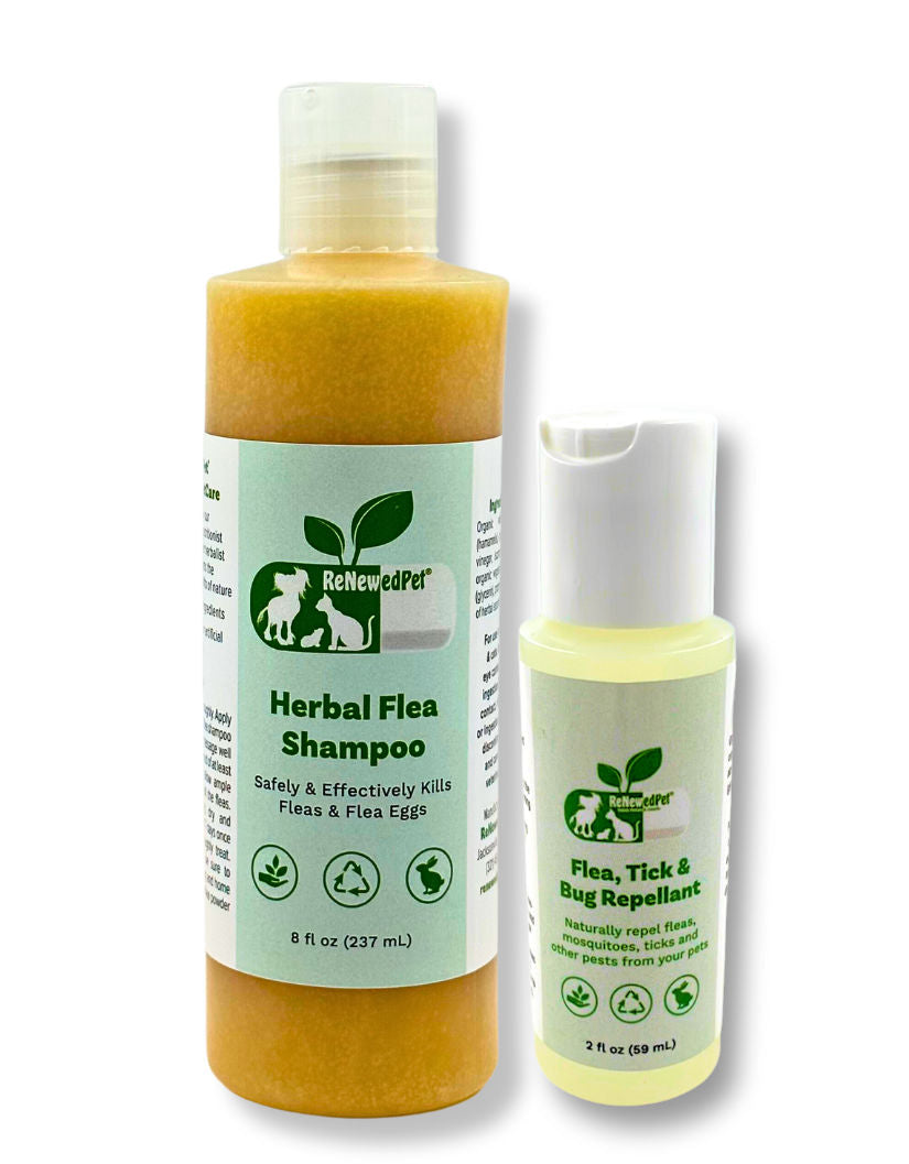 Natural Flea and Tick Treatment Kit for Dogs and Cats | Pet Shampoo & Repellent