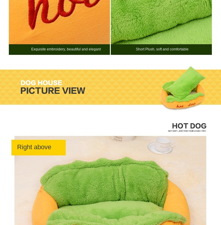 Hot Dog Shaped Dog Bed | Washable Novelty Pet Nest