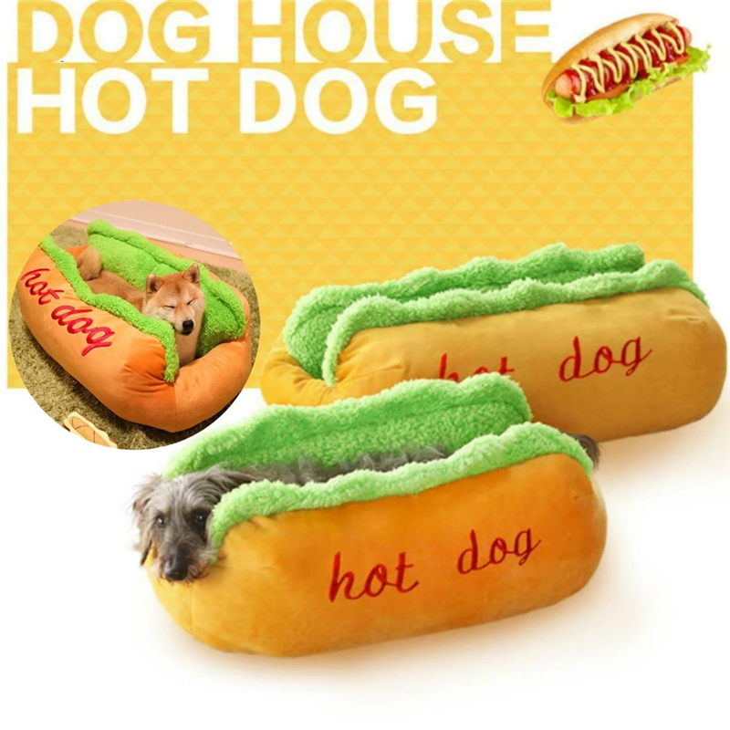 Hot Dog Shaped Dog Bed | Washable Novelty Pet Nest