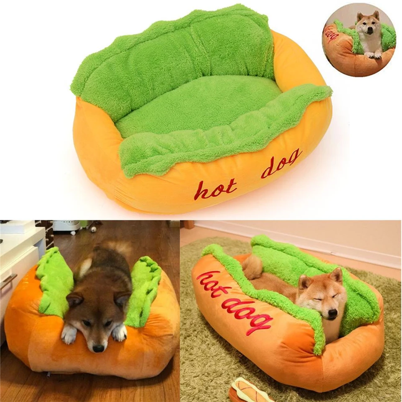 Hot Dog Shaped Dog Bed | Washable Novelty Pet Nest