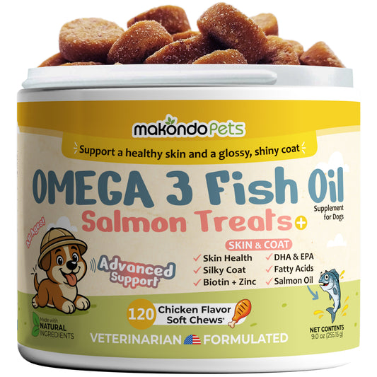 Omega 3 for Dogs – 120 Salmon Oil Soft Chews – Fish Oil Skin and Coat Supplement