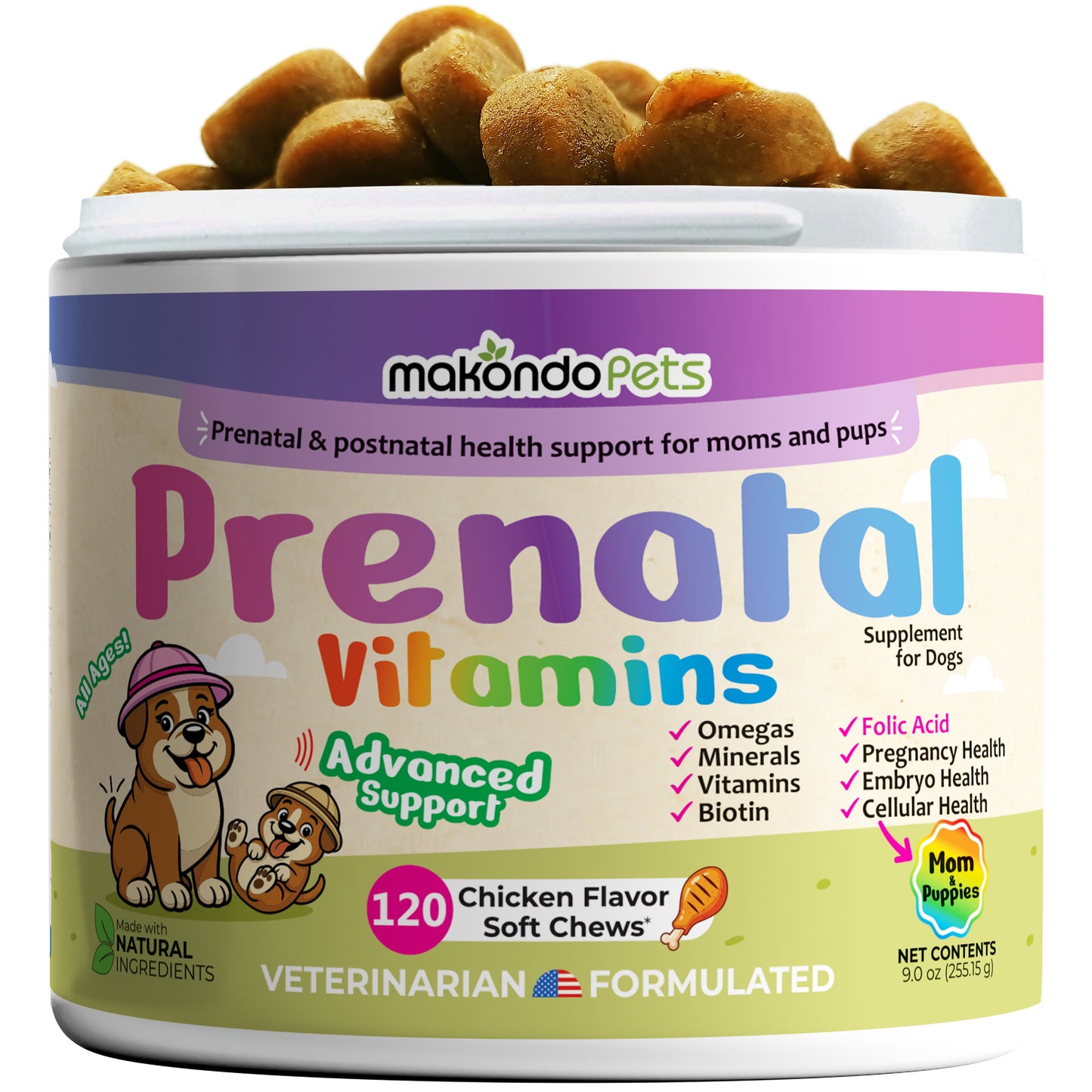 Dog Prenatal Vitamins with Folic Acid and DHA: Maternal & Puppy Support | 120 Count