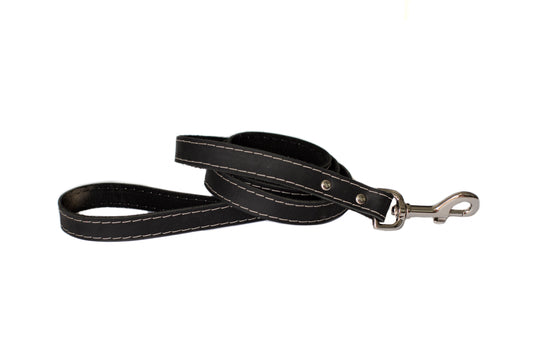 Midnight Black Full-Grain Leather Dog Leash with European Steel Snap | Pro Line Hunting