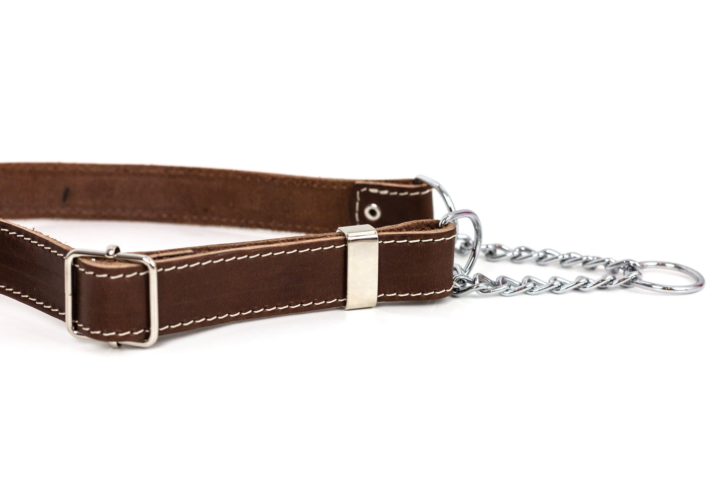 Brown Chocolate Leather Dog Collar - Martingale No Slip Leather Dog Collar