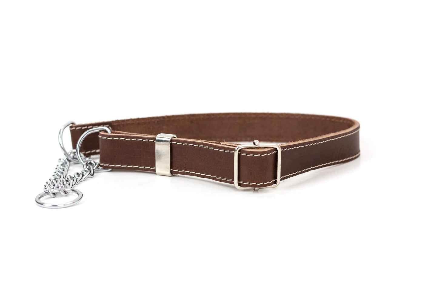Brown Chocolate Leather Dog Collar - Martingale No Slip Leather Dog Collar